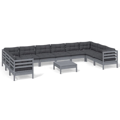 11-piece garden lounge set with cushions grey pinewood