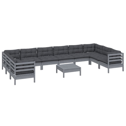 11-piece garden lounge set with cushions grey pinewood