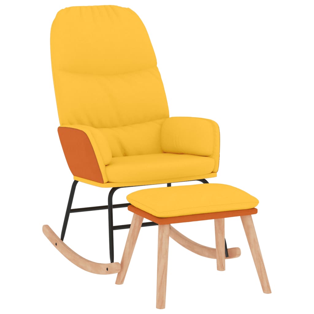 Rocking chair with stool mustard yellow fabric