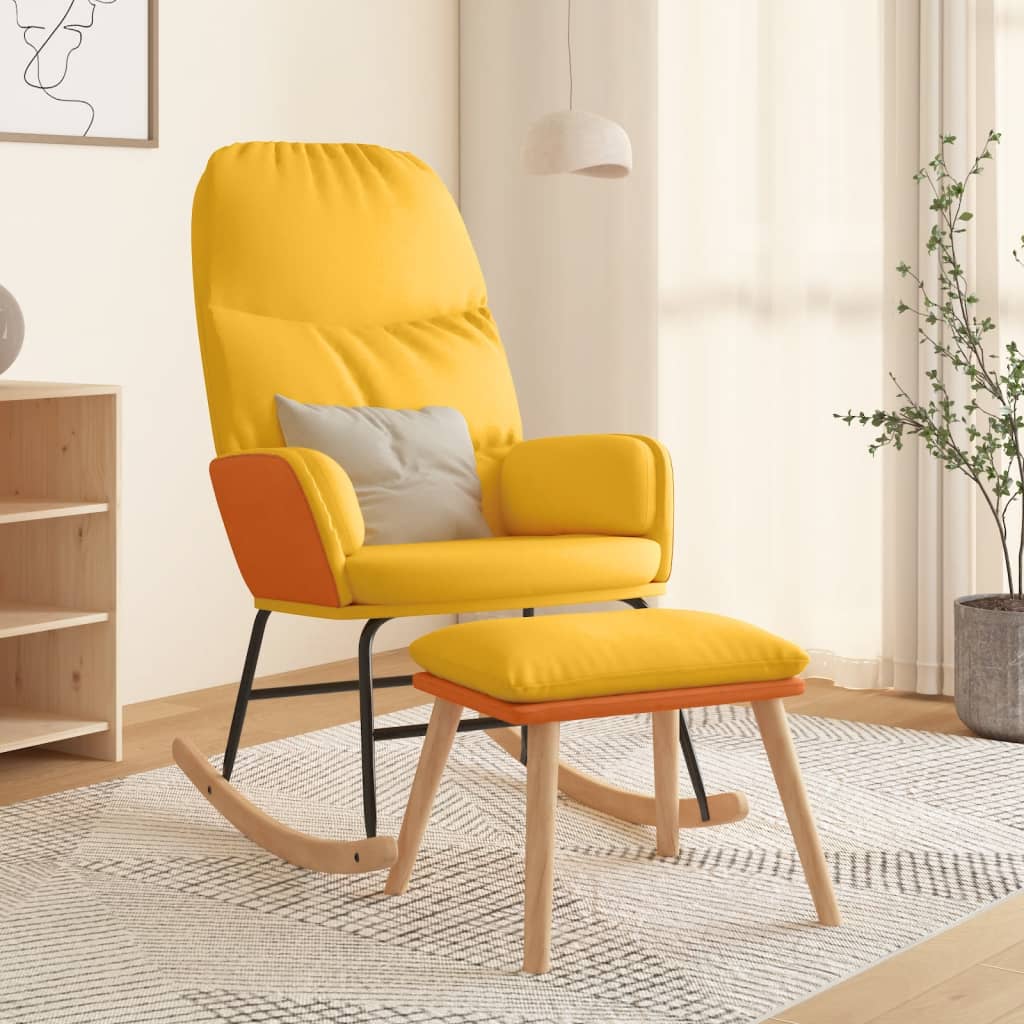 Rocking chair with stool mustard yellow fabric