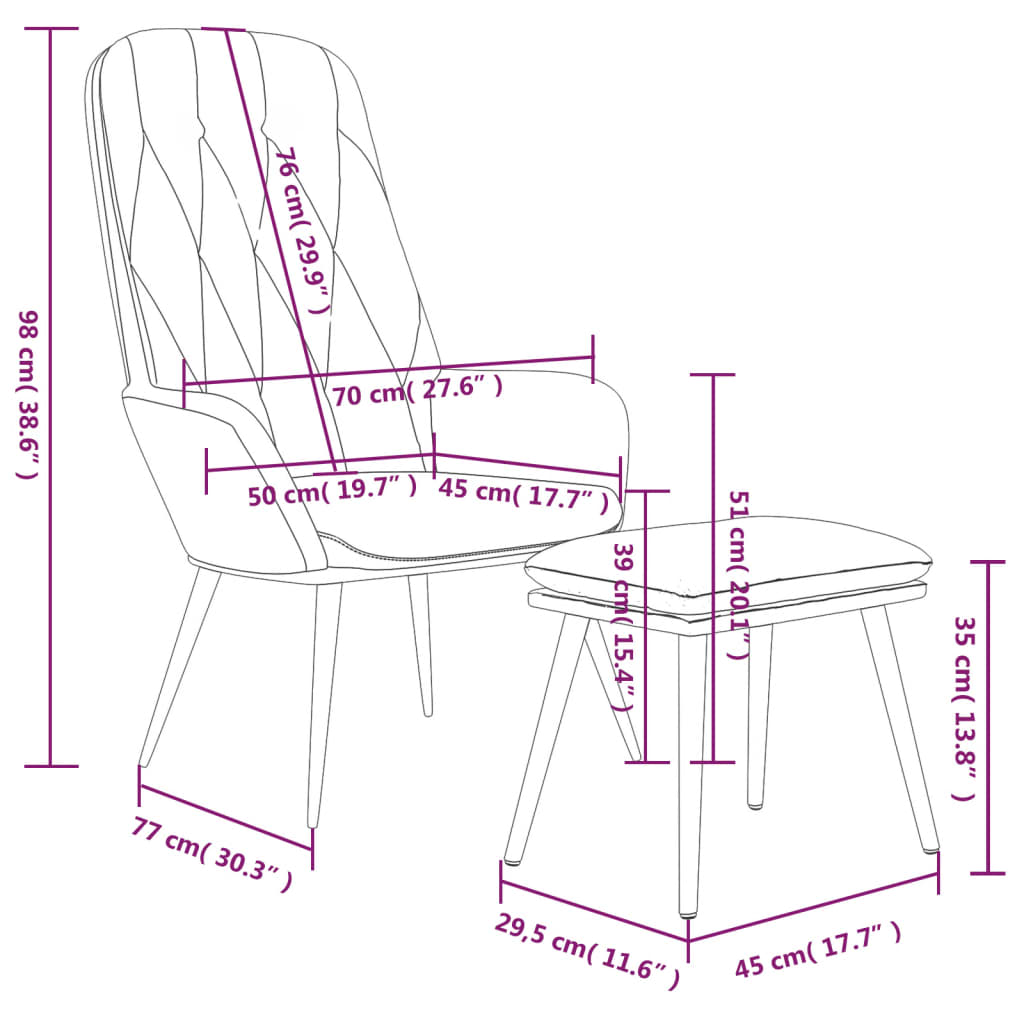 Relaxsessel mit Hocker Hellgrau Samt