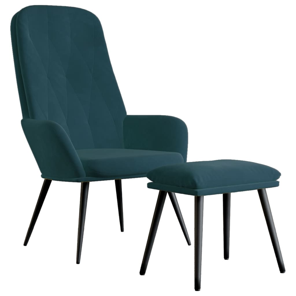 Relaxsessel mit Hocker Blau Samt