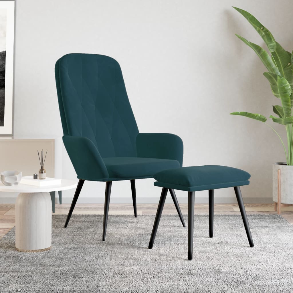 Relaxsessel mit Hocker Blau Samt