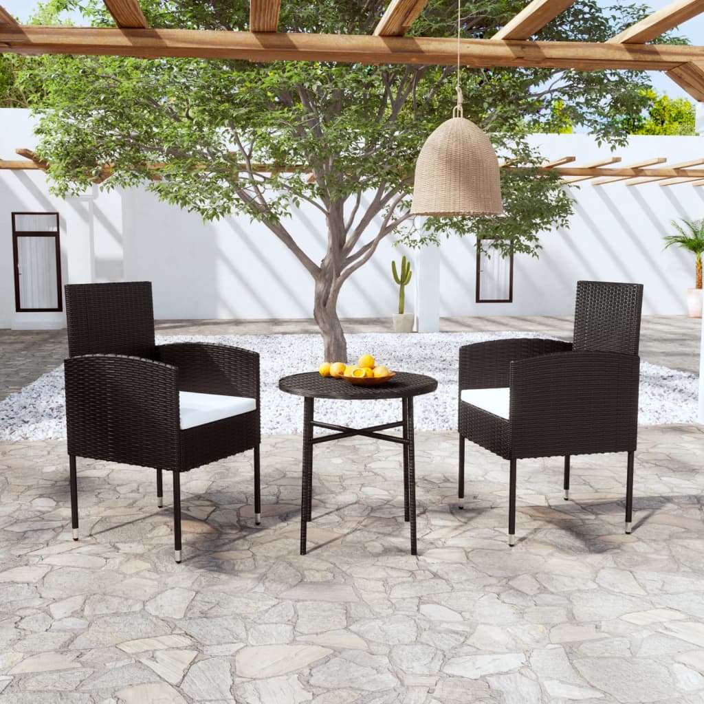 3-tlg. Garten-Essgruppe Poly Rattan Schwarz