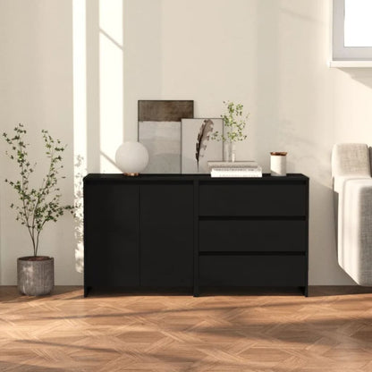 2-tlg. Sideboard Schwarz Holzwerkstoff