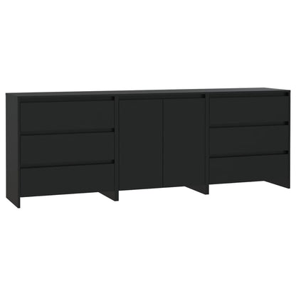 3-tlg. Sideboard Schwarz Holzwerkstoff