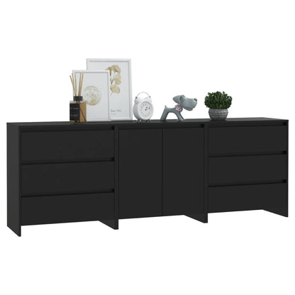 3-tlg. Sideboard Schwarz Holzwerkstoff