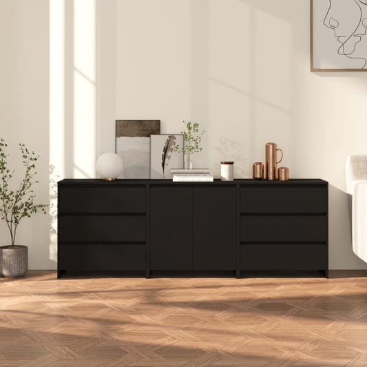 3-tlg. Sideboard Schwarz Holzwerkstoff