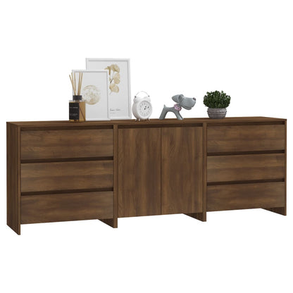 3-tlg. Sideboard Braun Eiche-Optik Holzwerkstoff