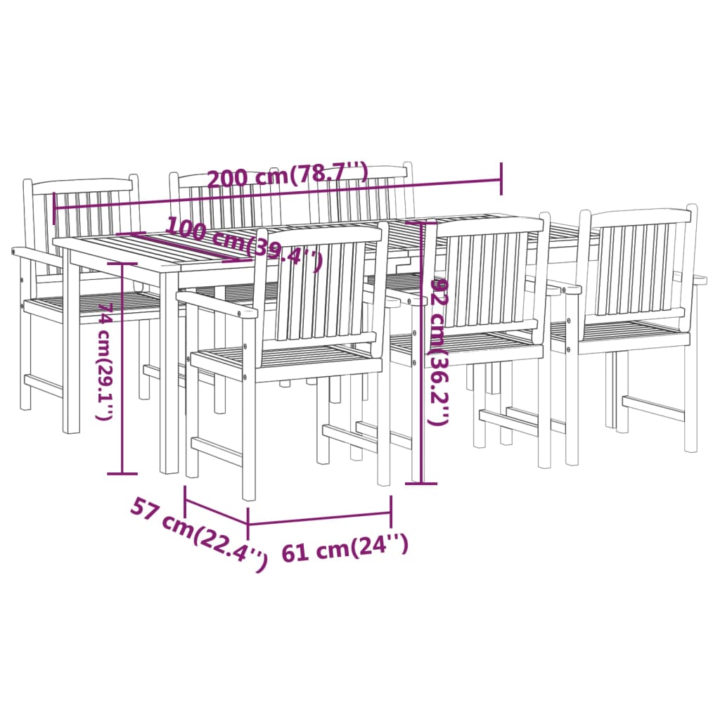 7-piece garden dining set solid acacia wood