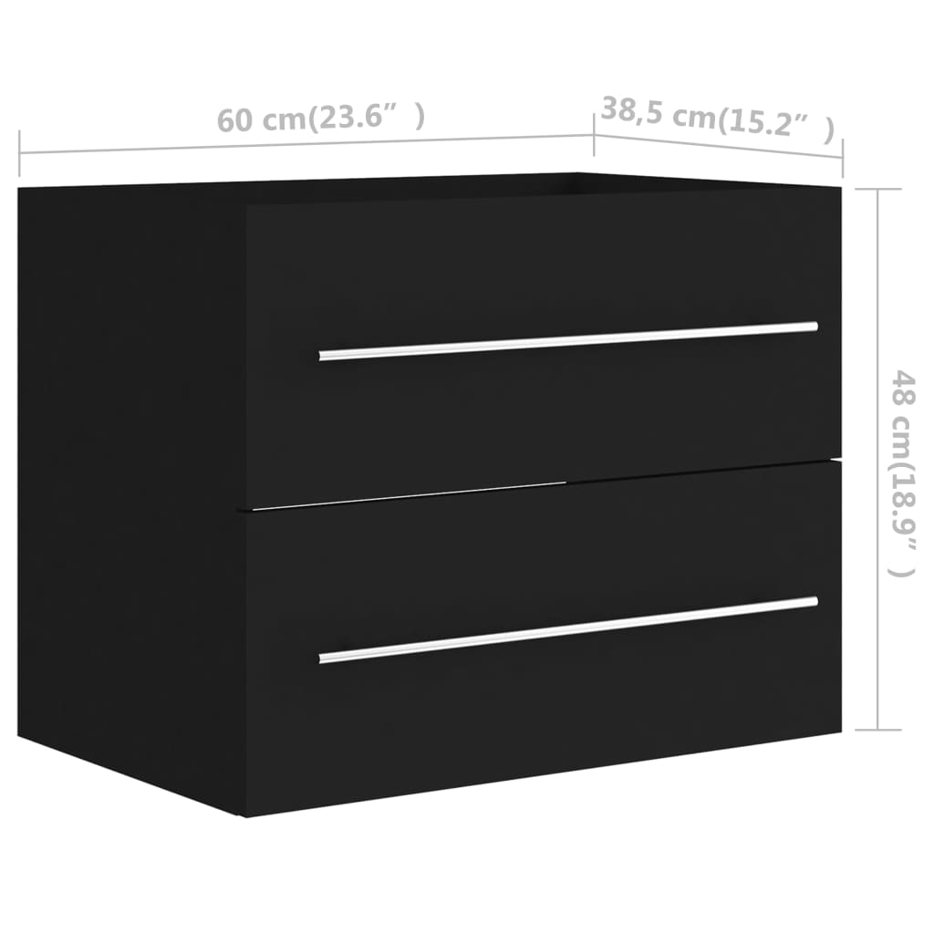 Waschbeckenunterschrank mit Einbaubecken Schwarz Holzwerkstoff