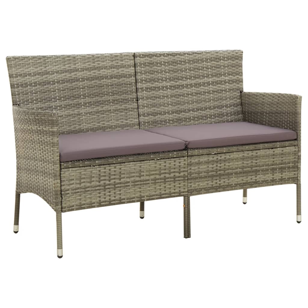 Gartensofa 3-Sitzer mit Kissen Grau Poly Rattan