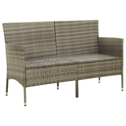 Gartensofa 3-Sitzer mit Kissen Grau Poly Rattan