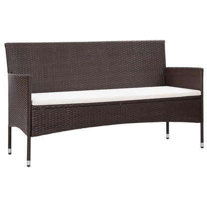 Gartensofa 3-Sitzer mit Kissen Braun Poly Rattan