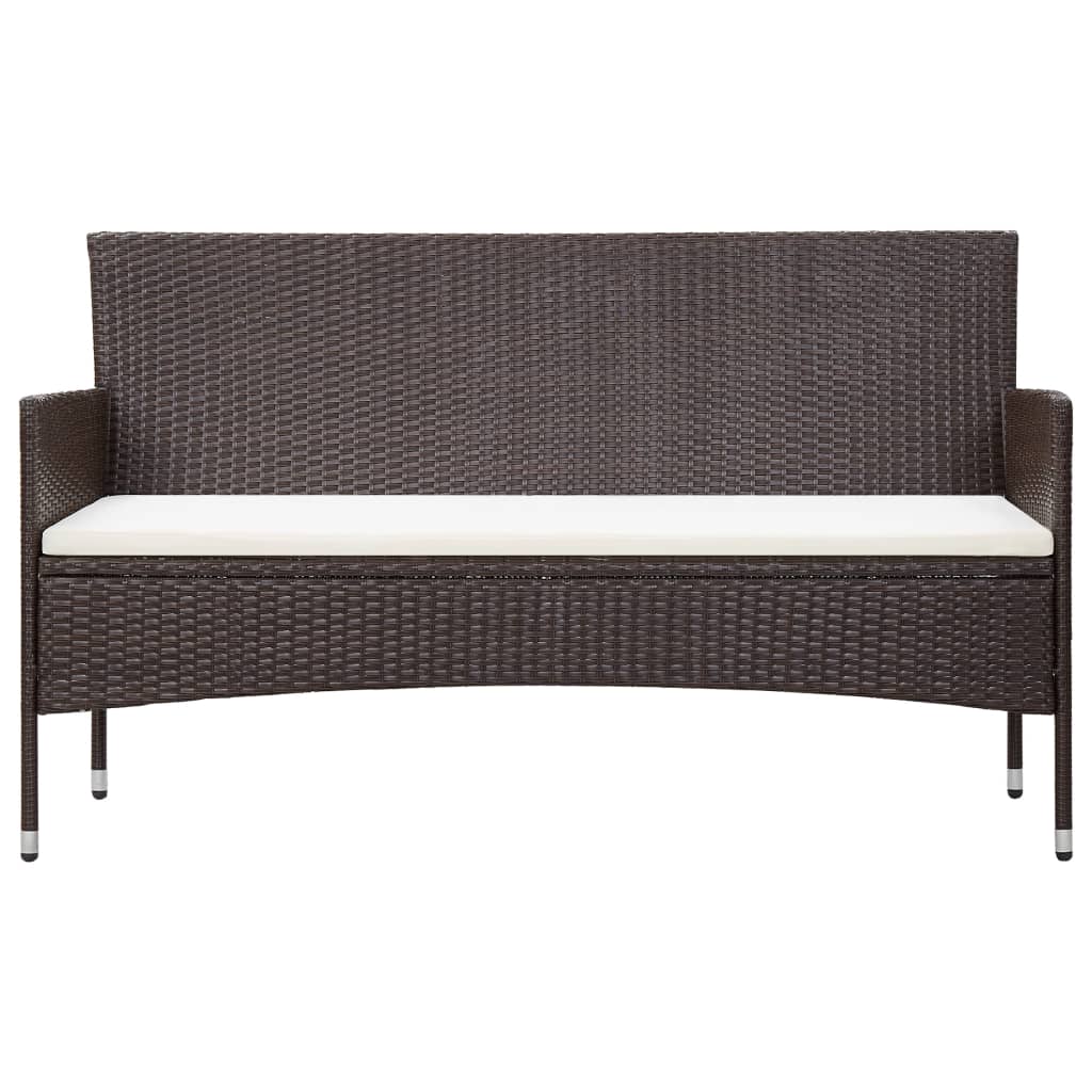 Gartensofa 3-Sitzer mit Kissen Braun Poly Rattan