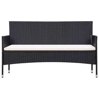 3-Sitzer-Gartensofa mit Kissen Schwarz Poly Rattan