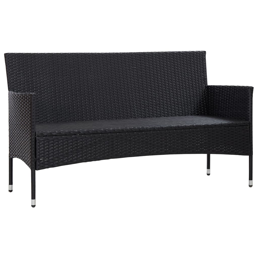 3-Sitzer-Gartensofa mit Kissen Schwarz Poly Rattan