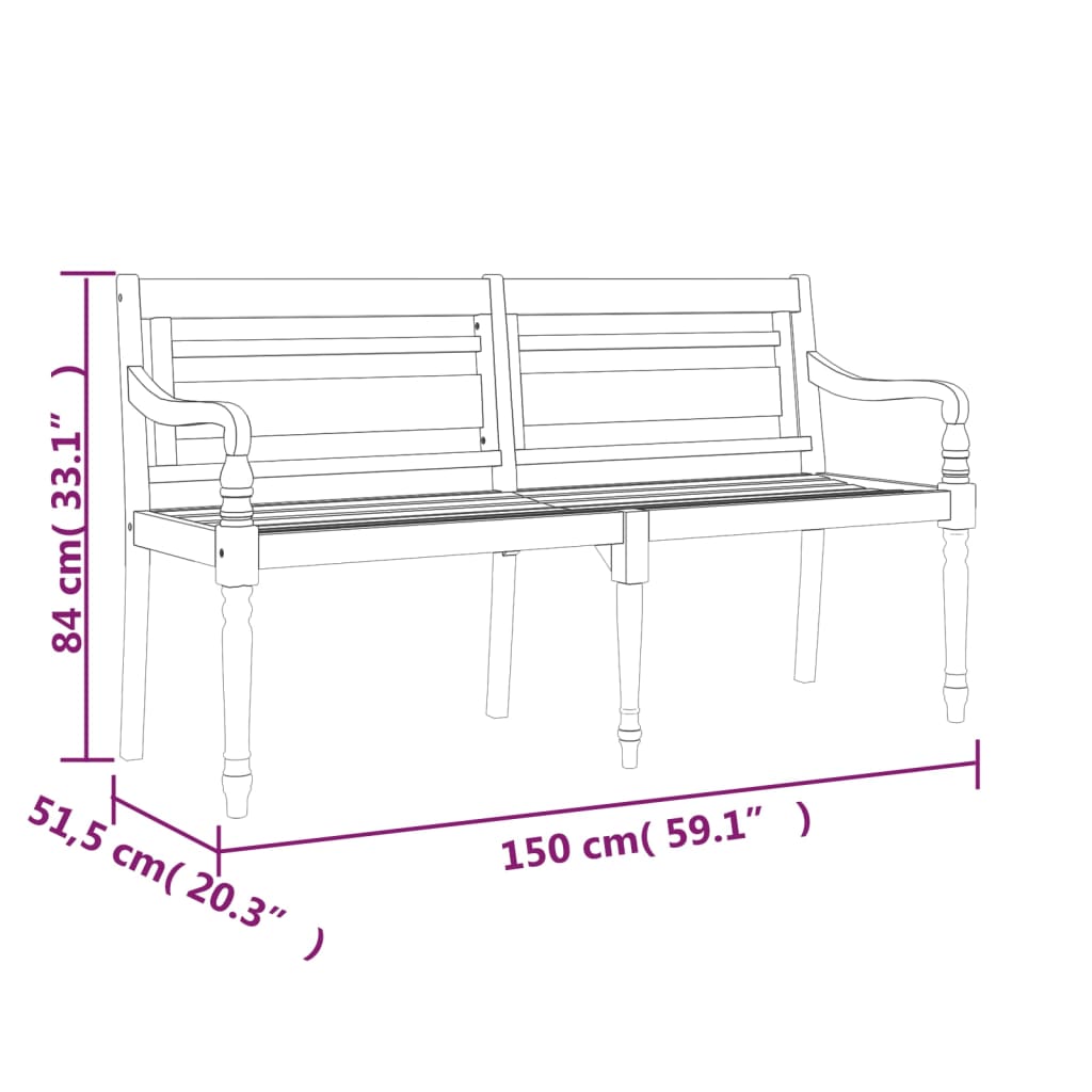 Batavia klupa s bordo jastukom 150 cm puno tikovino