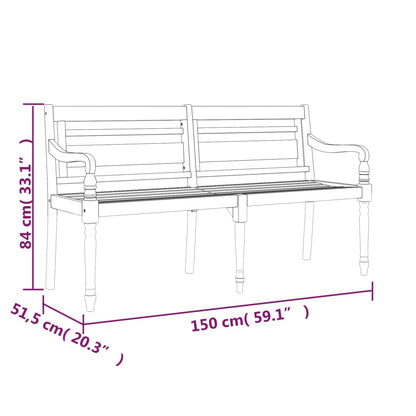 Batavia klupa s bordo jastukom 150 cm puno tikovino