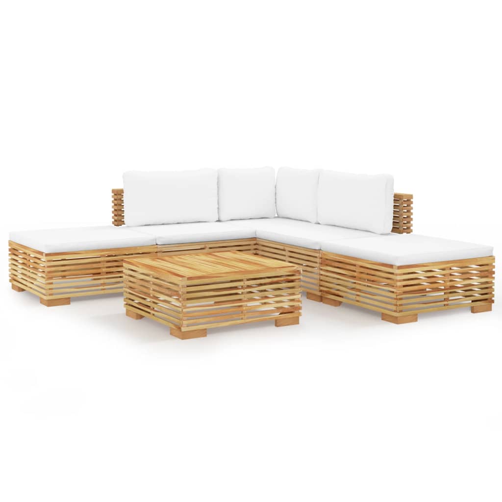 6-tlg. Garten-Lounge-Set mit Kissen Massivholz Teak