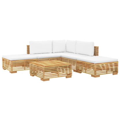 6-tlg. Garten-Lounge-Set mit Kissen Massivholz Teak