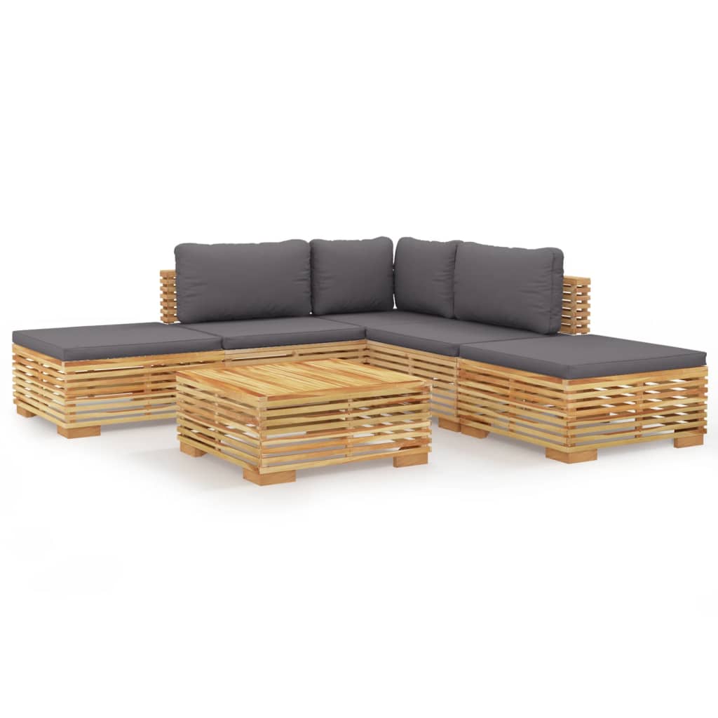 6-tlg. Garten-Lounge-Set mit Kissen Massivholz Teak