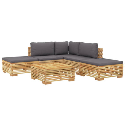 6-tlg. Garten-Lounge-Set mit Kissen Massivholz Teak