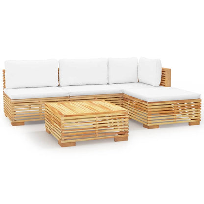 5-tlg. Garten-Lounge-Set mit Kissen Massivholz Teak