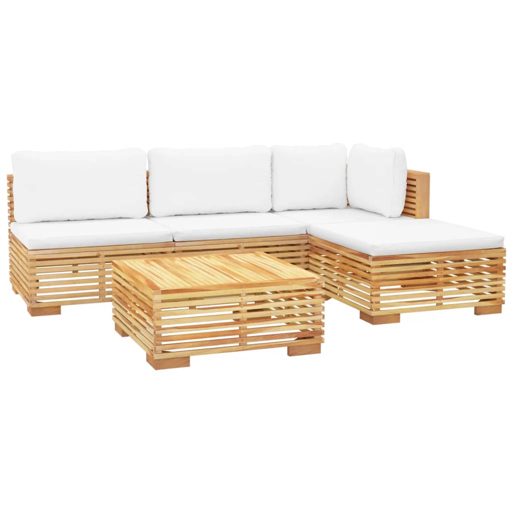 5-tlg. Garten-Lounge-Set mit Kissen Massivholz Teak