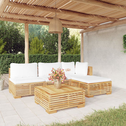 5-tlg. Garten-Lounge-Set mit Kissen Massivholz Teak