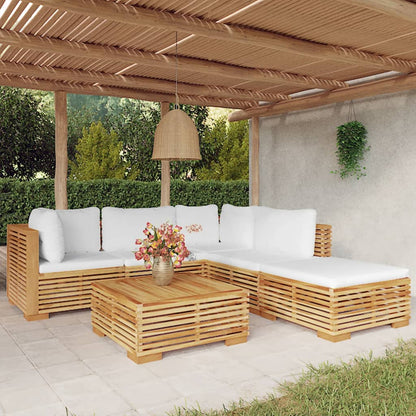 6-tlg. Garten-Lounge-Set mit Kissen Massivholz Teak