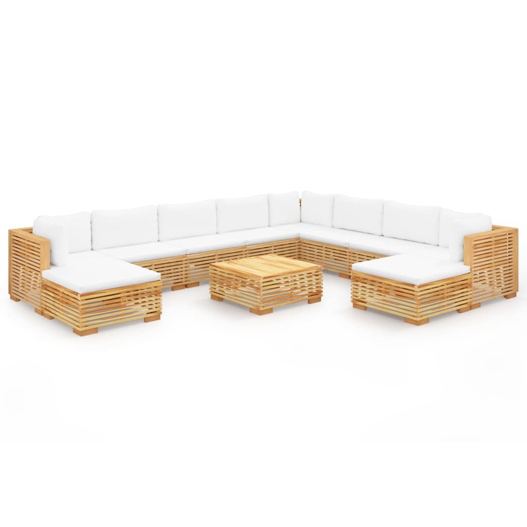 11-tlg. Garten-Lounge-Set mit Kissen Massivholz Teak