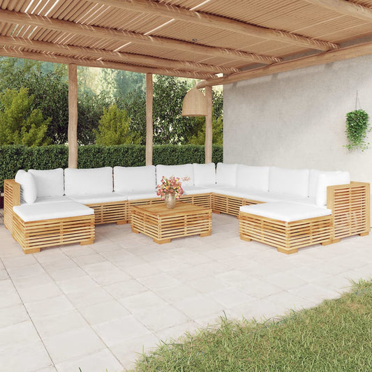 11-tlg. Garten-Lounge-Set mit Kissen Massivholz Teak