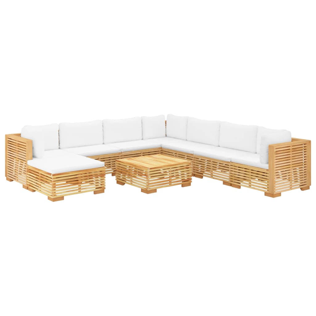 9-tlg. Garten-Lounge-Set mit Kissen Massivholz Teak