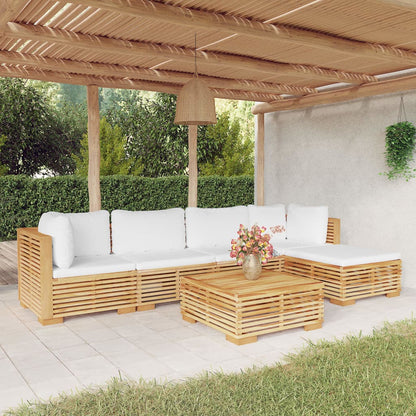 6-tlg. Garten-Lounge-Set mit Kissen Massivholz Teak