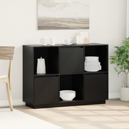 Sideboard Schwarz 110,5x35x80 cm Massivholz Kiefer