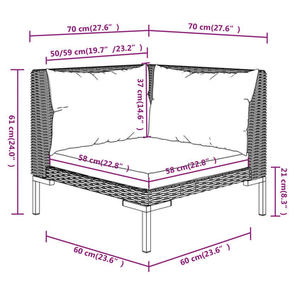 8-tlg. Garten-Lounge-Set mit Kissen Poly Rattan Dunkelgrau