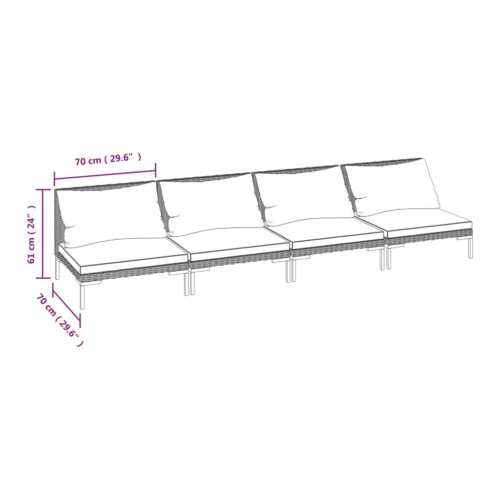 4-tlg. Garten-Lounge-Set mit Kissen Poly Rattan Dunkelgrau