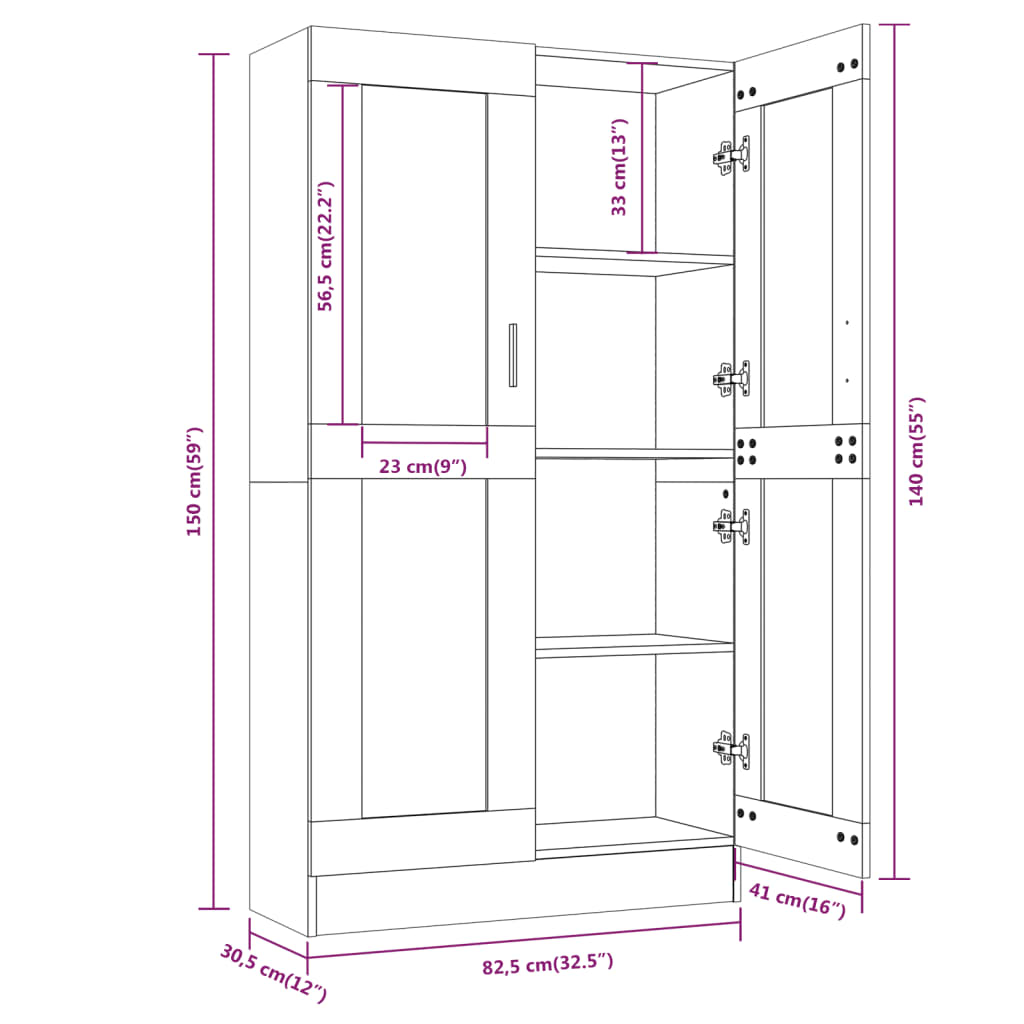 Vitrinenschrank Räuchereiche 82,5x30,5x150 cm Holzwerkstoff