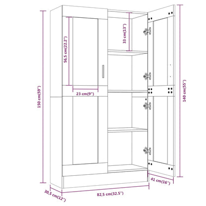 Vitrinenschrank Braun Eiche-Optik 82,5x30,5x150cm Holzwerkstoff