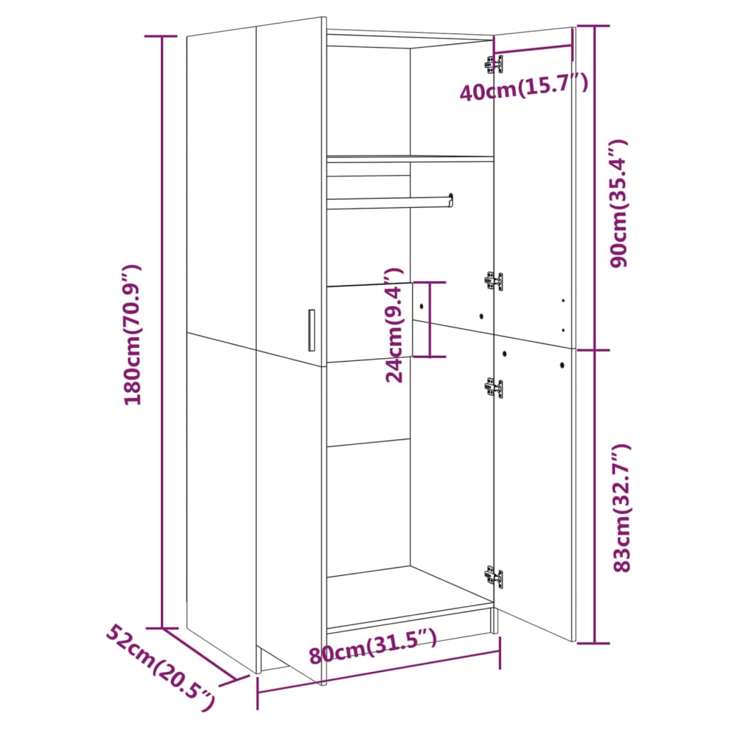 Kleiderschrank Räuchereiche 80x52x180 cm Holzwerkstoff