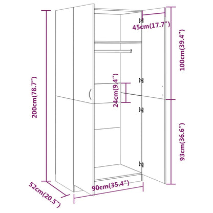 Kleiderschrank Räuchereiche 90x52x200 cm Holzwerkstoff