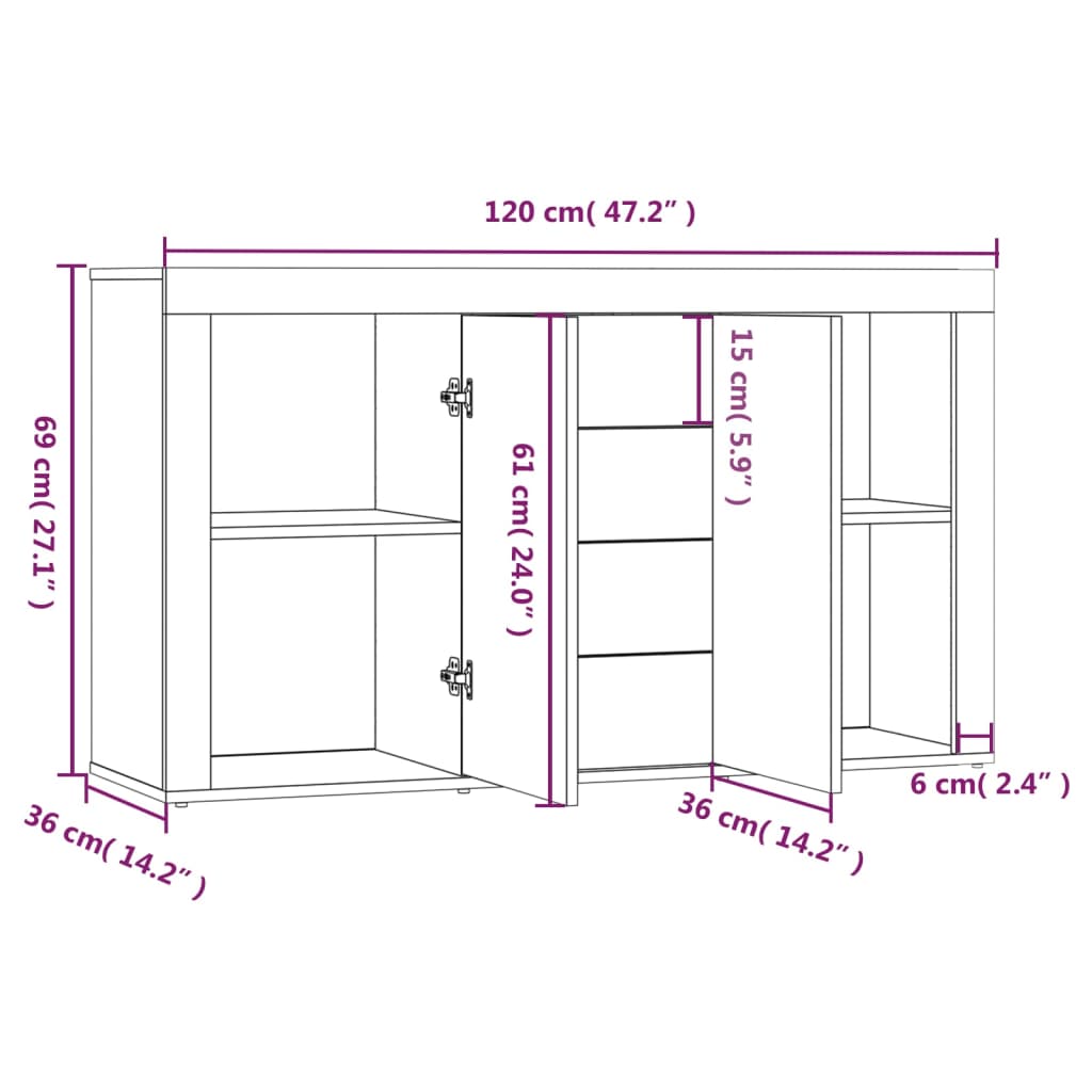 Komoda izgled smeđeg hrasta 120x36x69 cm drvo materijal