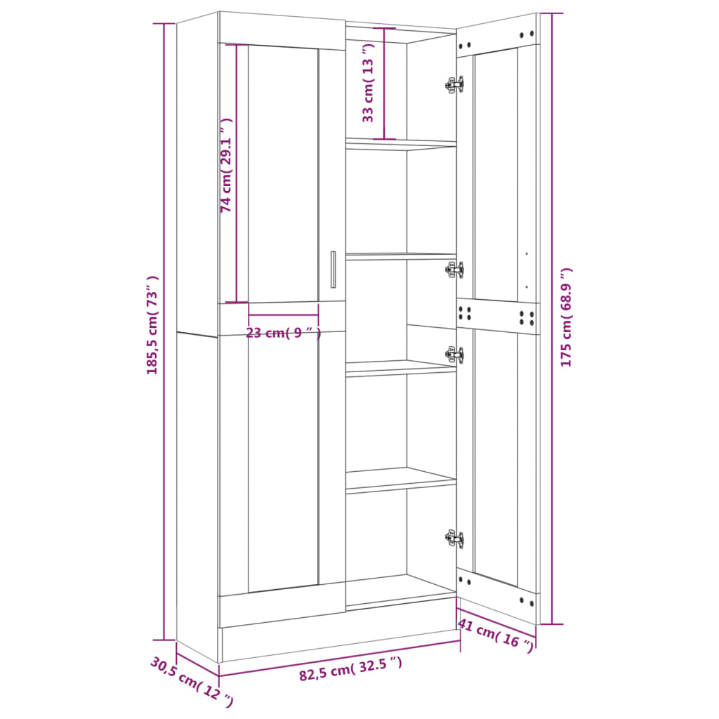 Vitrinenschrank Räuchereiche 82,5x30,5x185,5 cm Holzwerkstoff