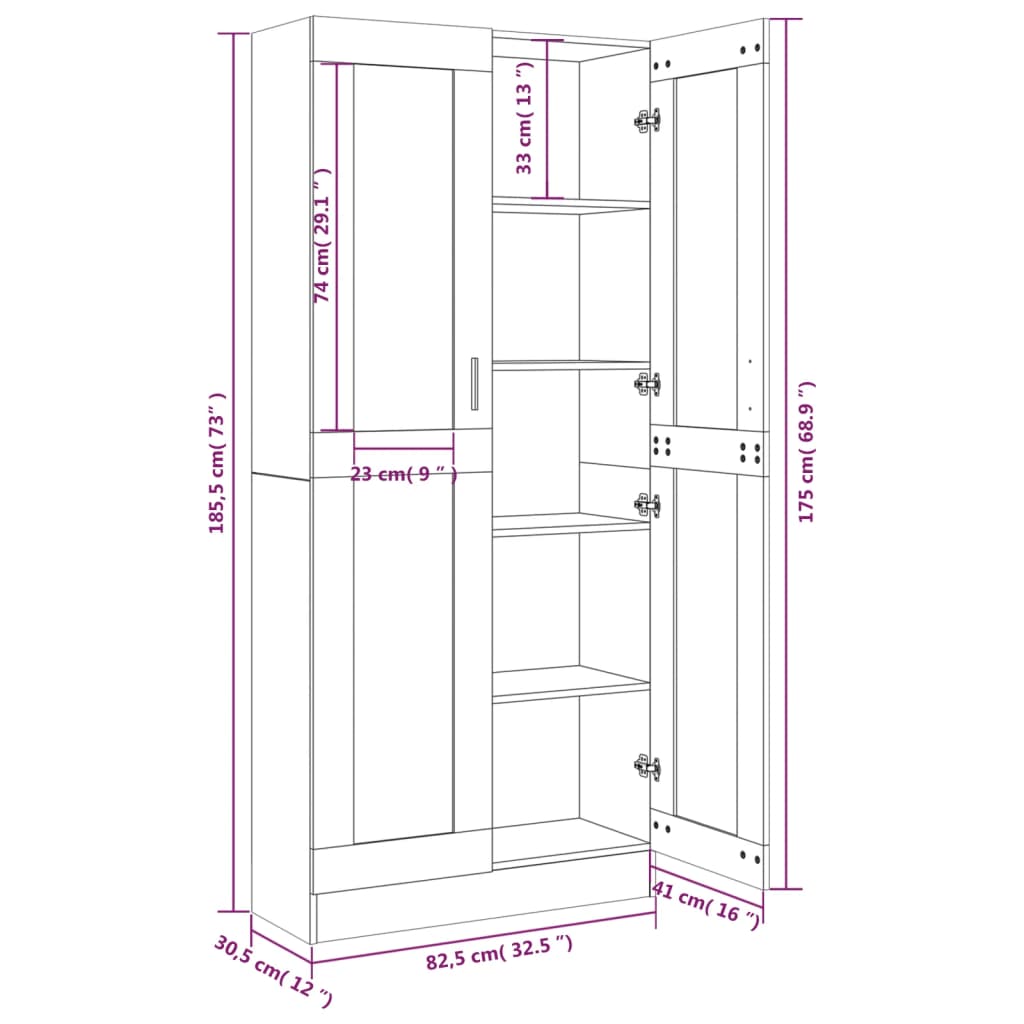 Display cabinet grey Sonoma 82.5x30.5x185.5 cm wood material