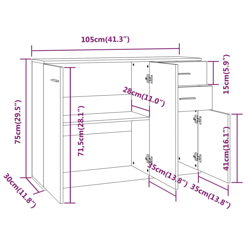 Sideboard Räuchereiche 105x30x75 cm Holzwerkstoff