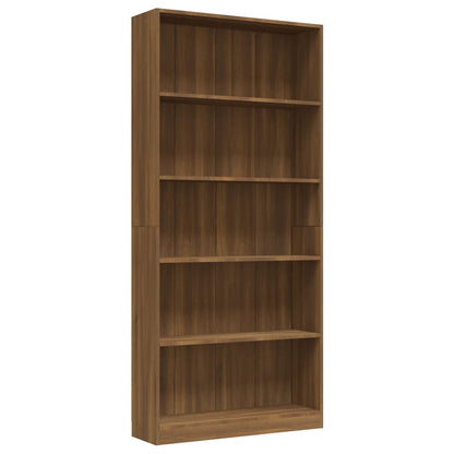 Bücherregal 5 Fächer Braun Eichen-Optik 80x24x175 Holzwerkstoff