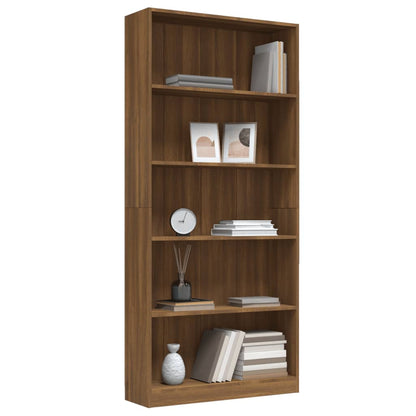 Bücherregal 5 Fächer Braun Eichen-Optik 80x24x175 Holzwerkstoff