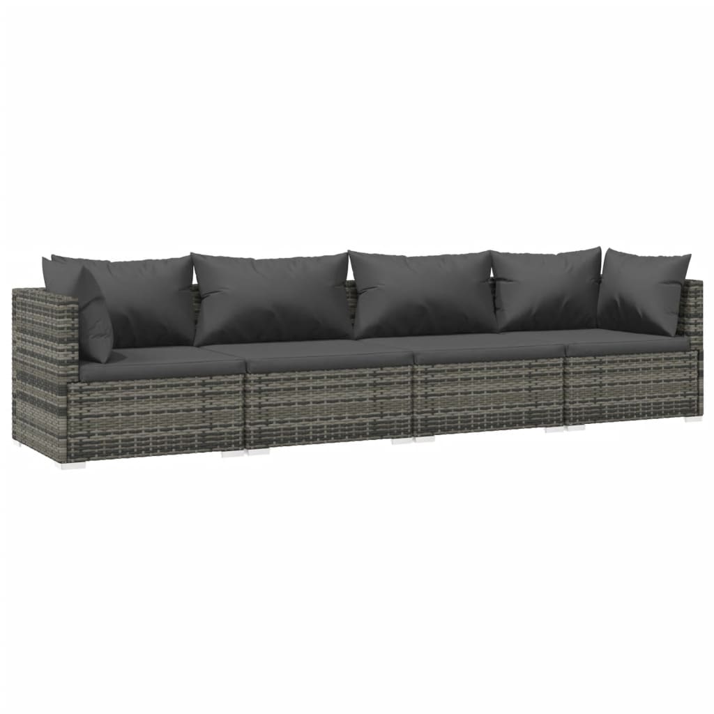 4-piece garden lounge set with cushions poly rattan grey