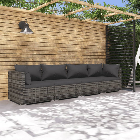 4-piece garden lounge set with cushions poly rattan grey